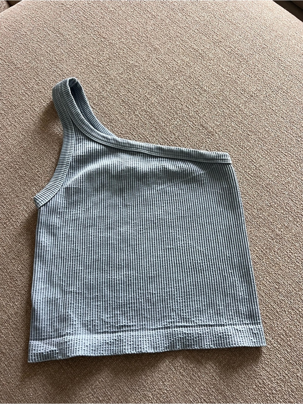 One-Shoulder Ribbed Tank Top — Light Blue
